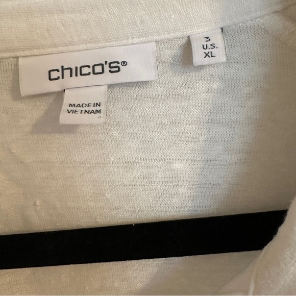 Chico’s Linen 3/4 button down collared crochet lace detail women size 3 - Picture 7 of 11